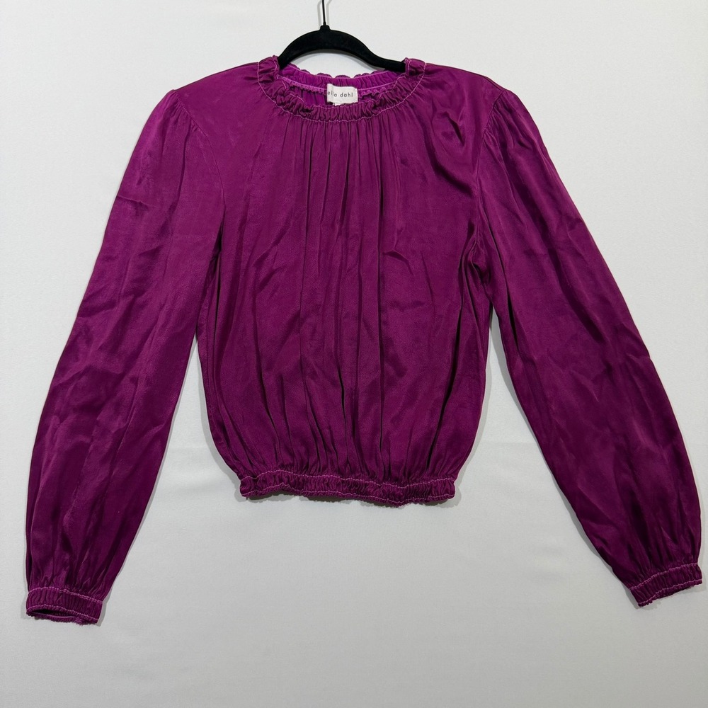 Bella Dahl Blouse Smocked Neck Elastic Hem Magenta Purple Women Size S